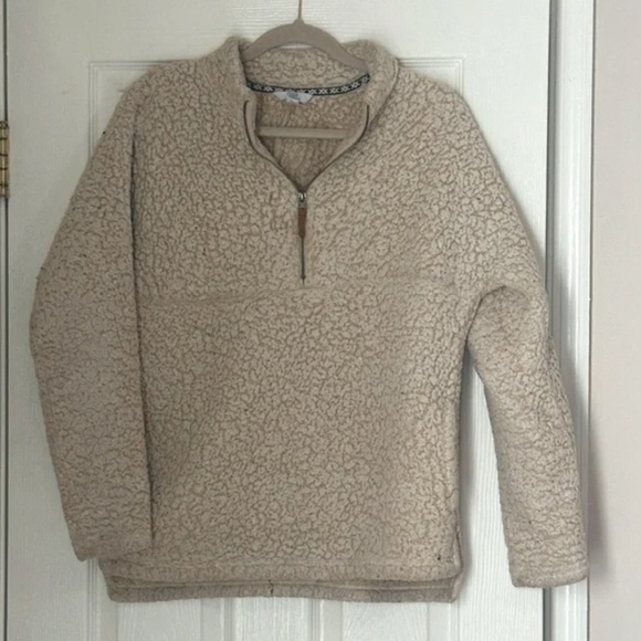 Time and Tru Tops - Time and Tru Teddy Half Zip Pullover Beige Oatmeal Cream Sherpa Medium Winter
